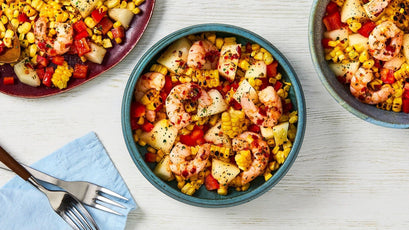 Shrimp Escabeche al Rococo (Marinated Prawns with Grilled Corn & Chillies)