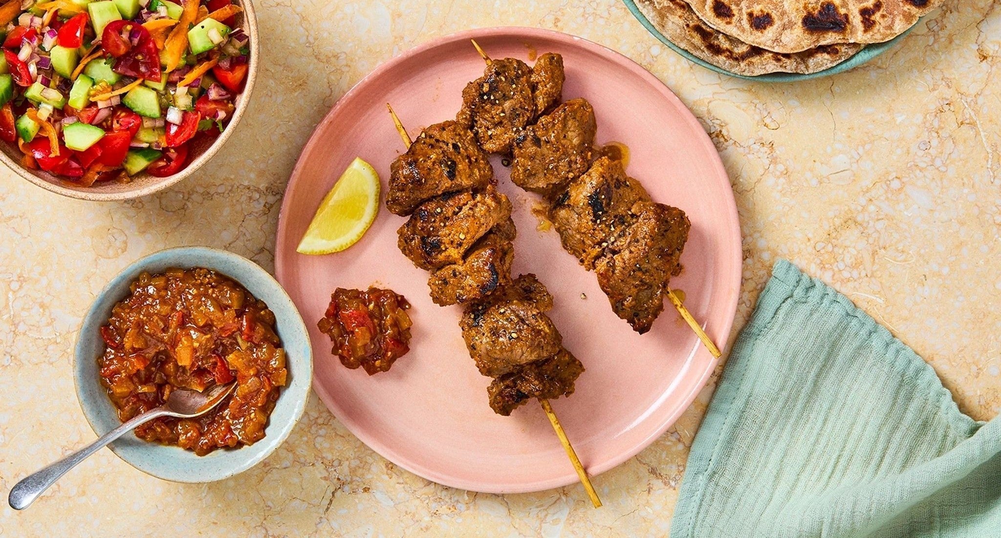 Tanzanian BBQ Skewers with Tomato Onion Sauce