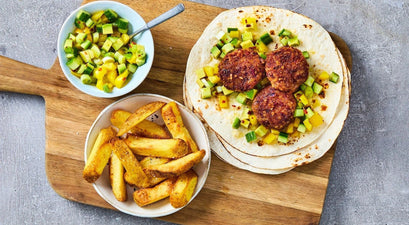 Fajita Bean Wraps with Avocado & Cucumber Salsa