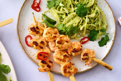 Lemon Pepper King Prawn Skewers with Avocado Citrus Slaw