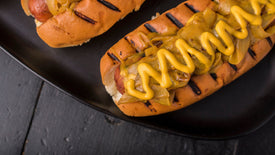 Barbecue Hot Dogs with Beer Mustard Onions