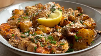 @oneserenasplate Zesty Lemon Parm Smashed Potatoes