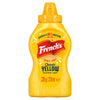 A bottle of French S American Classic Yellow Squeezy Mustard 226G Imported From Britain featuring the iconic red flag logo and a bright yellow squeeze bottle design.