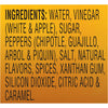A list of ingredients for a product, including water, vinegar, sugar, peppers, salt, natural flavors, spices, xanthan gum, silicon dioxide, citric acid and caramel.