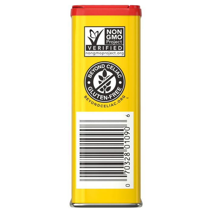The image shows the side of a McCormick product container with a gluten-free certification seal and a barcode.