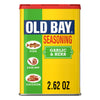 A can of Old Bay Garlic &amp; Herb Seasoning, ideal for fish, shrimp, and chicken.
