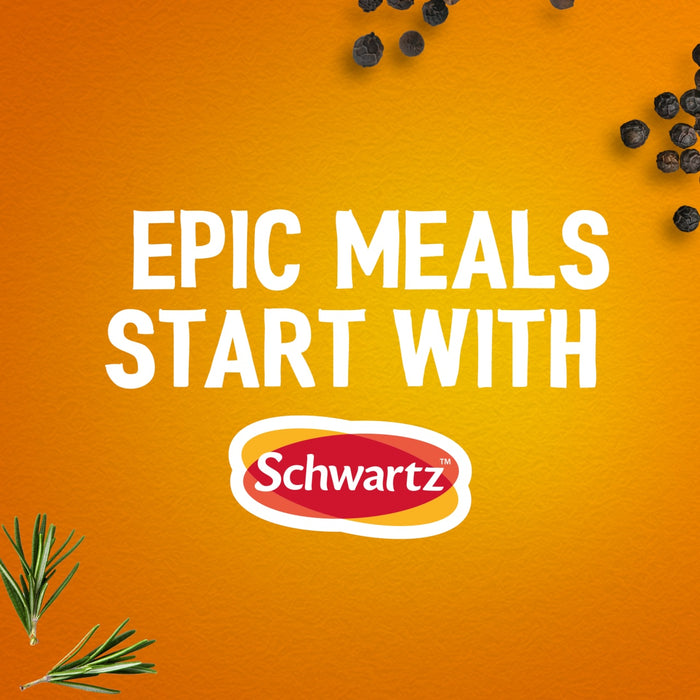 A promotional graphic for Duplicates For Gtin Count featuring the Schwartz logo and the text Epic Meals Start With against an orange background with peppercorns and rosemary.