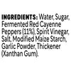 A list of ingredients for FrankS Squeeze Sticky Sweet 354 Ml including water, sugar, fermented red cayenne peppers, spirit vinegar, salt, modified maize starch, garlic powder, and xanthan gum.