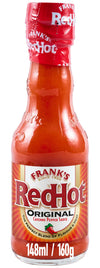 A glass bottle of Franks Rdhot Orig Gb 24/148 Ml, showing the Frank's RedHot Original Cayenne Pepper Sauce label against a white background.