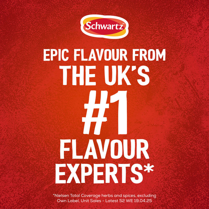 A promotional graphic for Schwartz Duplicates For Gtin Count highlighting their status as the number one flavour experts in the UK based on Nielsen unit sales data.