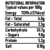 A nutritional information label for Schwartz Mulled Wine Spice Refill 18G showing typical values per 100g including 274 calories and 33.7g of carbohydrates.