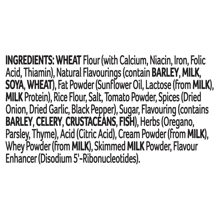 A detailed list of ingredients for Schwartz Tuna Napolitana Recipe Mix 30G including wheat flour, natural flavorings, and various spices and herbs.