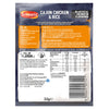 The back of a packet of Schwartz One Pan Cajun Chicken & Rice 32G provides detailed cooking instructions, a list of required fresh ingredients, and a nutritional information table.