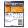 The back of a package of Schwartz One Pan Italian Chicken Risotto Recipe Mix 28G displays cooking instructions, a list of required ingredients, and a detailed nutritional information table.