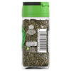 A clear glass jar of Schwartz Bouquet Garni 5G showing the back label with a barcode and recycling information against a white background.