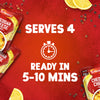An advertisement for Schwartz Cheddar Cheese Sauce 38G shows packets of the product on a red background with text that reads, Serves 4, Ready in 5-10 mins.