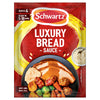 The red packet of Schwartz Luxury Bread Sauce 40G is shown with a serving suggestion of a roast turkey dinner, complete with the prepared sauce.