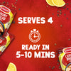 An advertisement for Schwartz Luxury Bread Sauce 40G shows several packets on a red background with lemon wedges and peppercorns, highlighting that it serves 4 and is ready in 5-10 minutes.