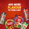 An advertisement for Schwartz products features a packet of Schwartz Garlic And Herb Wedges, 38G, surrounded by other seasonings and mixes like Black Pepper and Roast Beef Gravy, under the headline ADD MORE FLAVOUR TO YOUR CART.