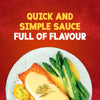A delicious plate of salmon, asparagus, and potatoes is topped with a creamy sauce made from Schwartz Hollandaise Sauce Mix 25G, with text above reading Quick and simple sauce full of flavour.