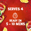 Packets of Schwartz Hollandaise Sauce Mix 25G are displayed on a red background with lemon slices and peppercorns, with text indicating the sauce serves 4 and is ready in 5-10 minutes.