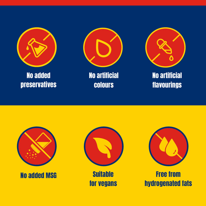 An infographic for Old Bay highlights that the product contains no added preservatives, artificial colors, artificial flavorings, or added MSG, and is suitable for vegans and free from hydrogenated fats.