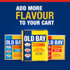 An advertisement featuring three varieties of Old Bay seasoning including Lemon and Herb, Original, and Hot flavors against a blue background with the text Add More Flavour To Your Cart.