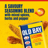 An advertisement for Old Bay seasoning describes it as a savoury seasoning blend with mixed spices, herbs, and pepper, shown alongside seasoned shrimp, corn, and chicken.