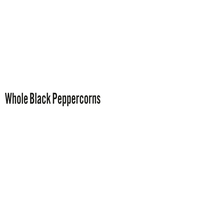 The text Whole Black Peppercorns is displayed in a bold black font representing Schwartz Medium Black Peppercorns 100G against a plain white background.