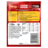 The back of a red and yellow packet of Schwartz Sa Chicken Supreme recipe mix displays cooking instructions, nutritional information, and a list of ingredients.