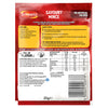 The back of a packet of Schwartz Amix Savoury Mince 35G provides detailed cooking instructions, nutritional information, and a list of ingredients for a family classic recipe.