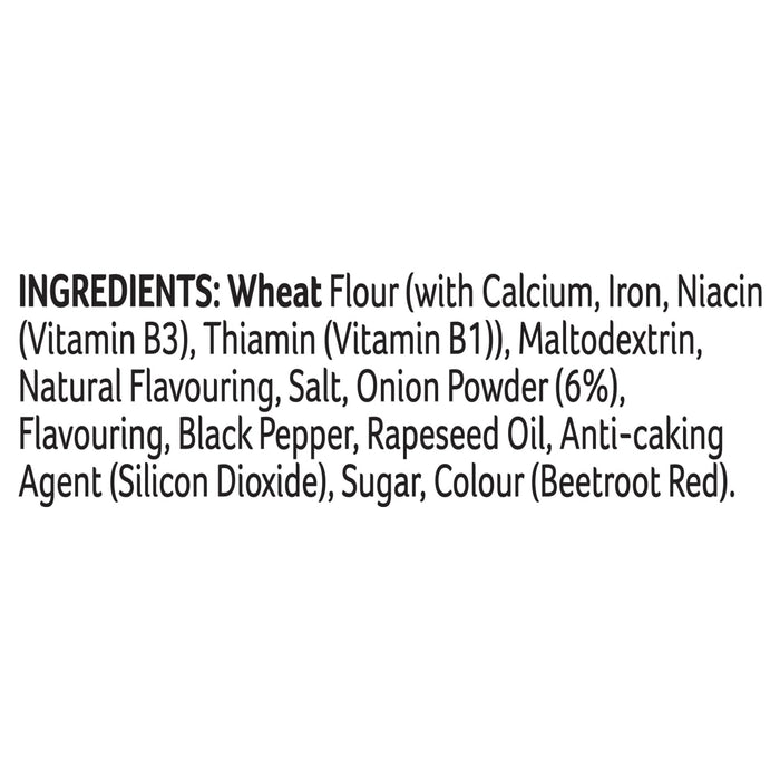 A detailed list of ingredients for Schwartz Amix Savoury Mince 35G including wheat flour, maltodextrin, onion powder, and black pepper.