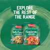 An advertisement showing a packet of Schwartz Bella Italia Gamberoni Garlic & Chilli Prawn Spaghetti 35G next to a packet of Pollo Funghi on a green background with the text EXPLORE THE REST OF THE RANGE.
