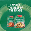 An advertisement encourages customers to explore the Schwartz Bella Italia range, showcasing a packet of Schwartz Bella Italia Pollo Funghi Creamy Chicken & Wild Mushroom Rigatoni 30G next to the Gamberoni variety on a green textured background.