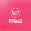 A graphic illustration featuring a white leaf icon inside a circle with the text SUITABLE FOR VEGETARIANS indicating that Schwartz Las Iguanas Honey Chilli Chicken 35G is appropriate for a vegetarian diet.