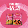 A promotional graphic featuring Schwartz Las Iguanas Honey Chilli Chicken 35G alongside a Bahian Coconut Curry packet against a vibrant pink background with the text Explore the rest of the range.