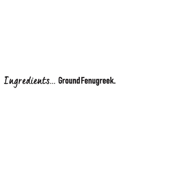 A simple graphic listing ground fenugreek as the single ingredient for Schwartz Ground Fenugreek 35G Jar.