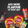 A promotional graphic featuring various Schwartz products including the Schwartz Black Peppercorns Adjustable Medium Grinder 35G alongside packets of Chilli Con Carne and Spaghetti Bolognese mix to encourage adding more flavor to your cart.