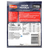 The back of a Schwartz Slow Cook Chicken Provençal Recipe Mix 35G packet provides detailed nutritional information, a list of ingredients including spices and herbs, and easy three step cooking instructions for a slow cooker.