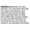 The ingredients list for the Sa Pe Garlicbasil Creamy Pasta is displayed in black text, detailing components like spices, herbs, and cream powder.