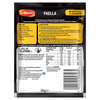 The back of a packet of Schwartz Paella 30G provides a list of ingredients to add, three easy cooking steps, and a detailed nutritional information table.