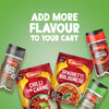 A promotional graphic featuring a variety of seasonings and meal mixes including Schwartz Mixed Herbs 11G against a green background with the text Add more flavour to your cart.
