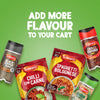 An advertisement for Schwartz products shows a variety of seasonings and meal mixes, including Black Pepper, Crushed Chilli, a jar of Schwartz Onion Granules 30G, and packets for Spaghetti Bolognese and Chilli Con Carne, under the text ADD MORE FLAVOUR TO YOUR CART.