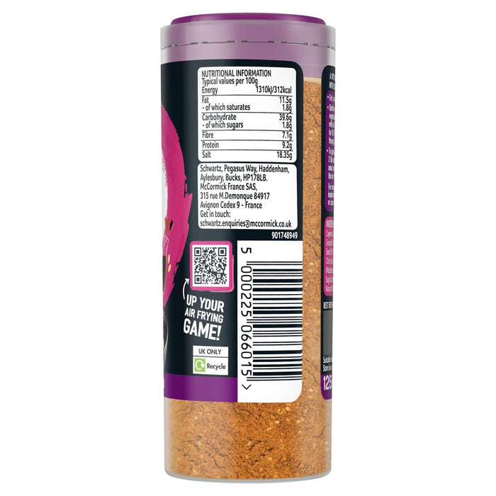 The back of a jar of Schwartz Af Sy Korean Seas, showing the nutritional information and barcode.