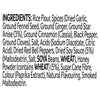 The ingredients list for the Schwartz Af Chinese Cs Sea seasoning, including rice flour, spices like star anise, and allergens such as soya and wheat, is shown in black text on a white background.