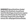 The ingredients list for Sa Af Chorizo Chicken, which includes spices, salt, rice flour, and natural flavourings.