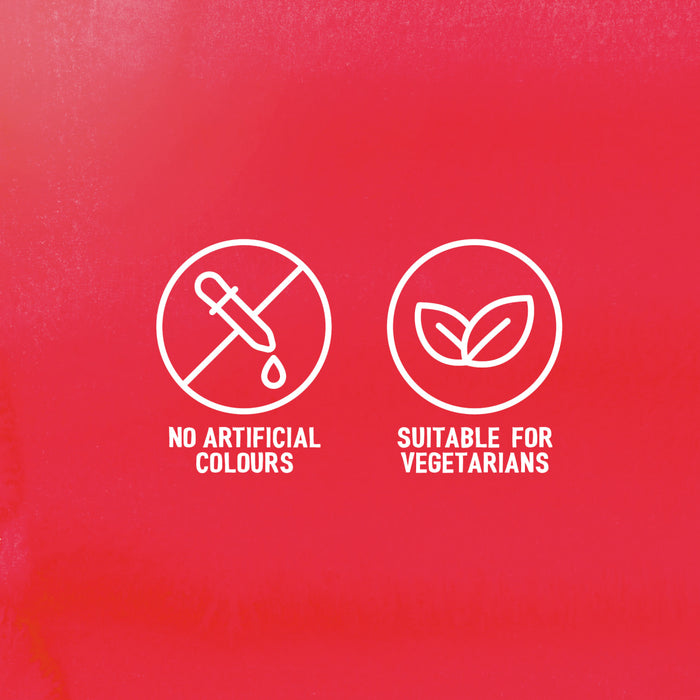 A graphic illustration shows that the Sa Rt Chicken Satay X12 has no artificial colours and is suitable for vegetarians.