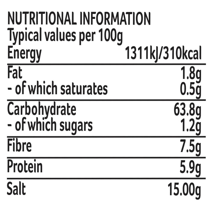 A nutritional information table for Af Bvp Sch Potatoes Seas detailing typical values per 100g including energy, fat, carbohydrates, fibre, protein, and salt content.