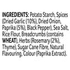 The ingredient list for Af Bvp Sch Potatoes Seas includes potato starch, spices such as dried garlic and paprika, sea salt, and breadcrumbs containing wheat.