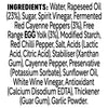 A detailed list of ingredients for Fcon Franks Spicy Mayo 8X250Ml including water, rapeseed oil, sugar, spirit vinegar, fermented red cayenne peppers, and free range egg yolk.